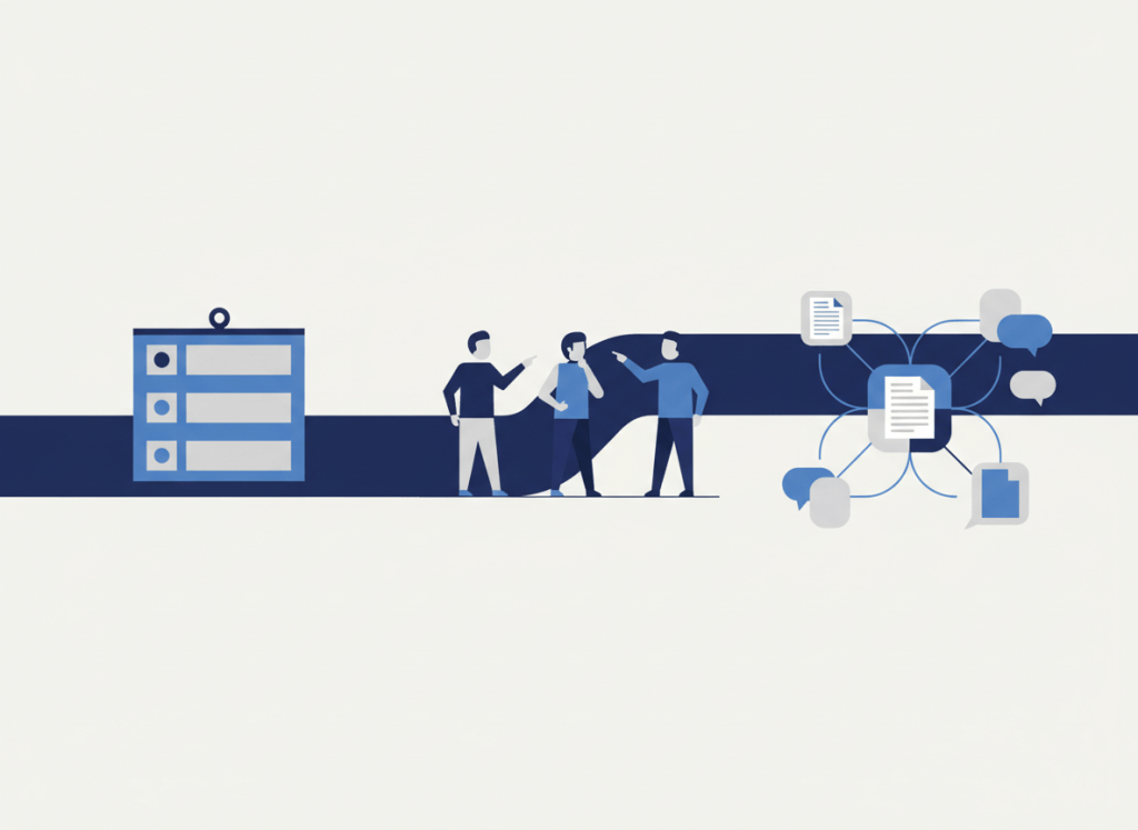A small team choosing between a simple task board and a connected workspace.