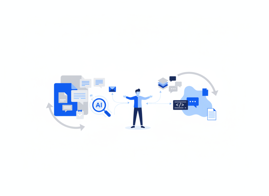 A team member choosing between AI search inside one workspace and AI connected to knowledge across multiple work apps.