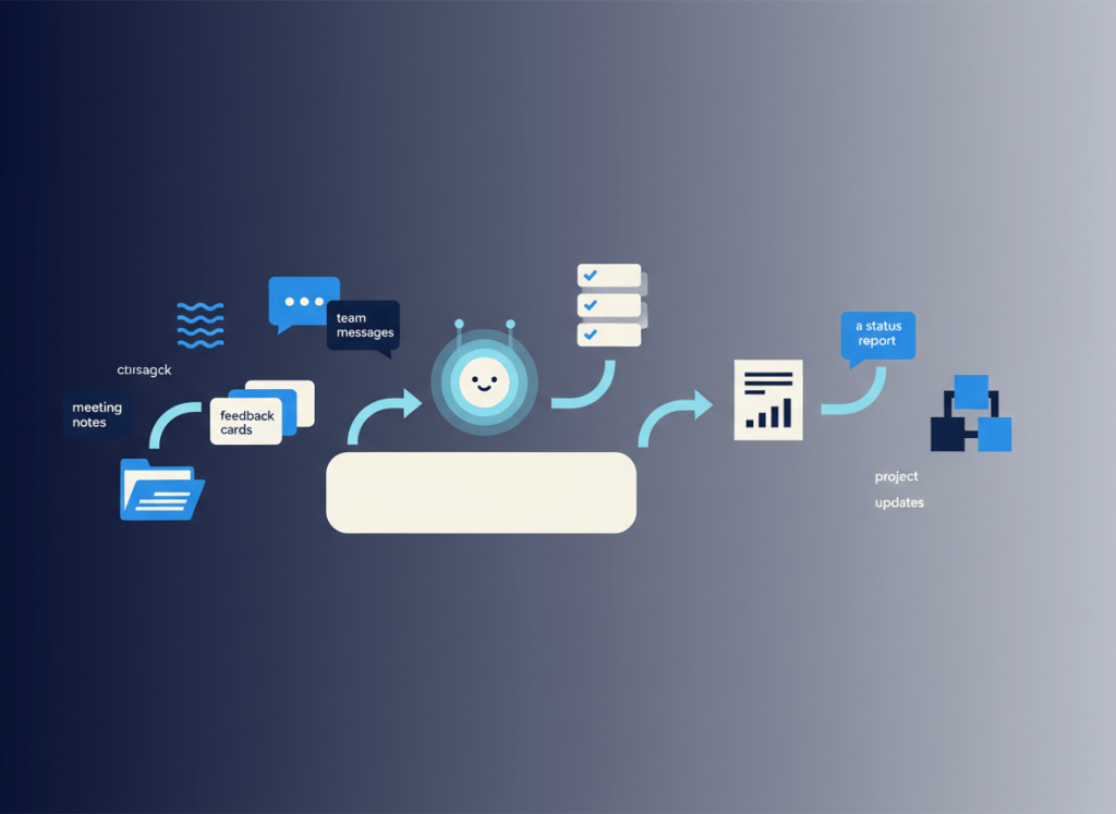 AI agent routing meeting notes, team messages, feedback, and project data into tasks, reports, and updates.
