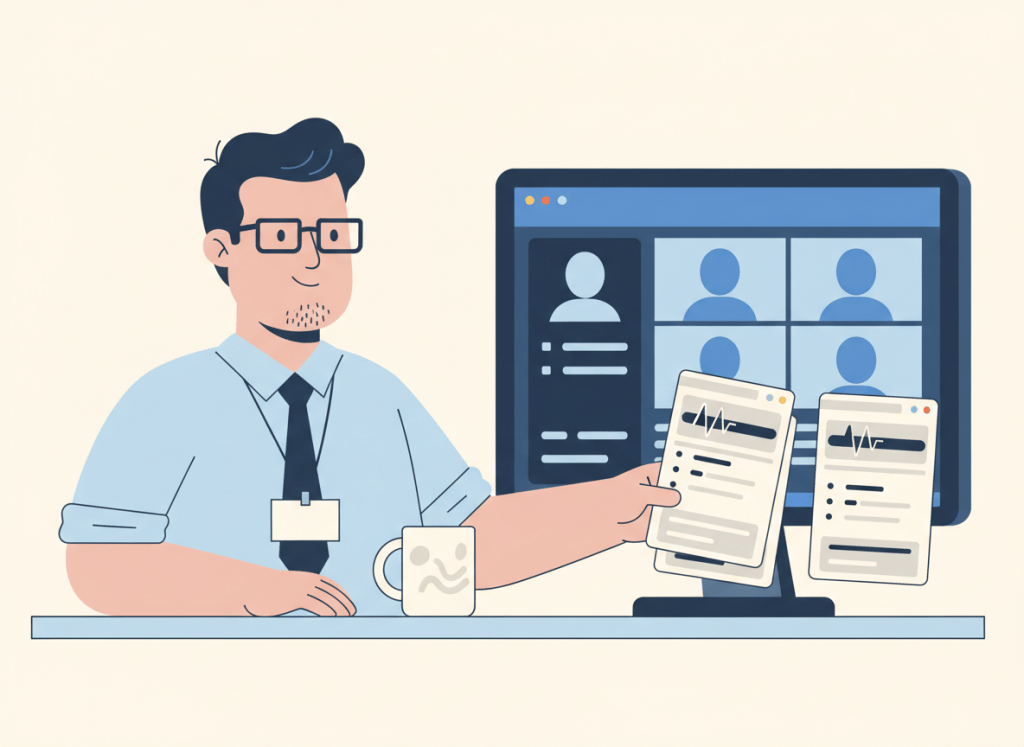 Bob removes duplicate meeting notes after two AI tools record and summarize the same video meeting.