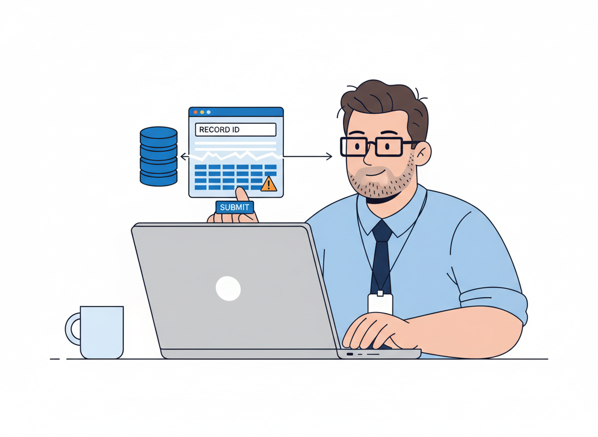 Bob catches a missing client record identifier and stops an update form from creating or changing the wrong record.