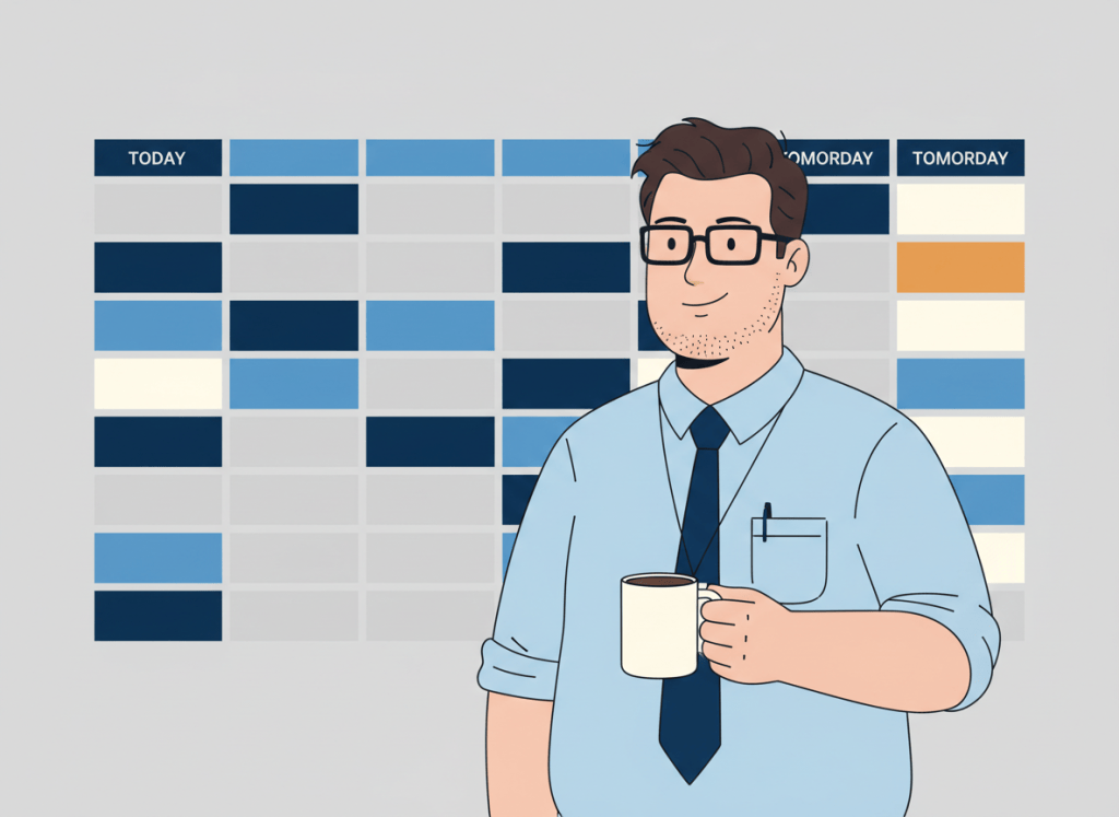 Bob moves one task to tomorrow after noticing that today's calendar is already full.