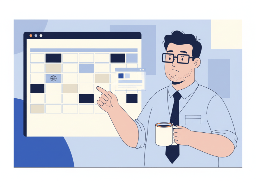 Bob pauses before adding another scheduling app to an already organized task calendar.