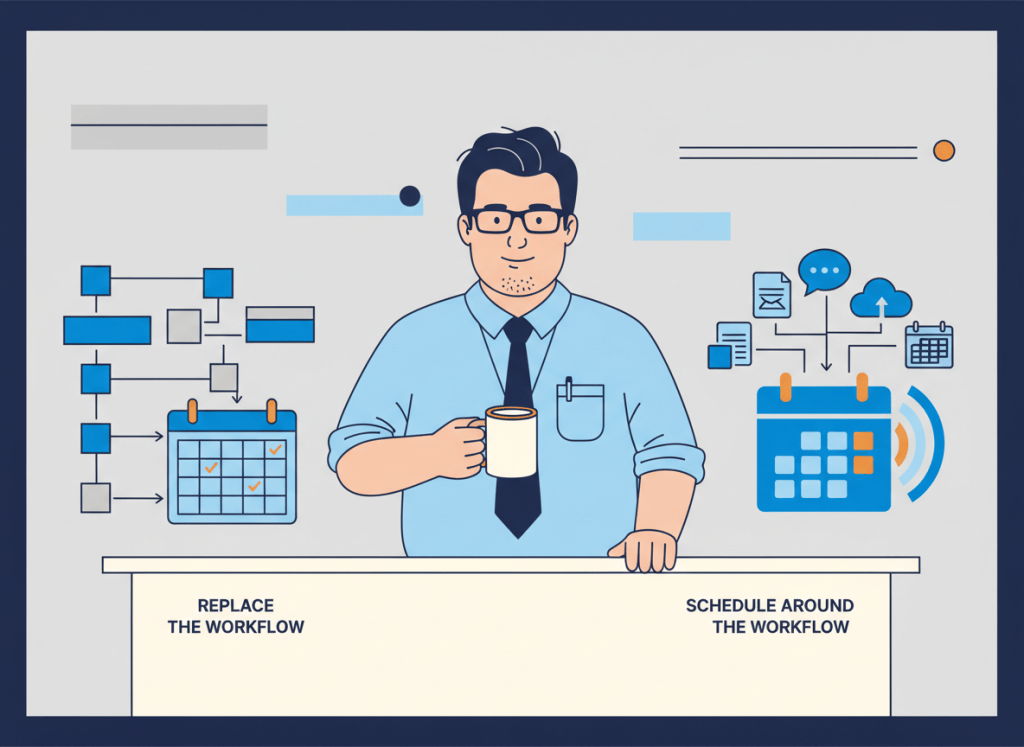 Bob compares an integrated AI project scheduler with a calendar automation workflow for a small team.