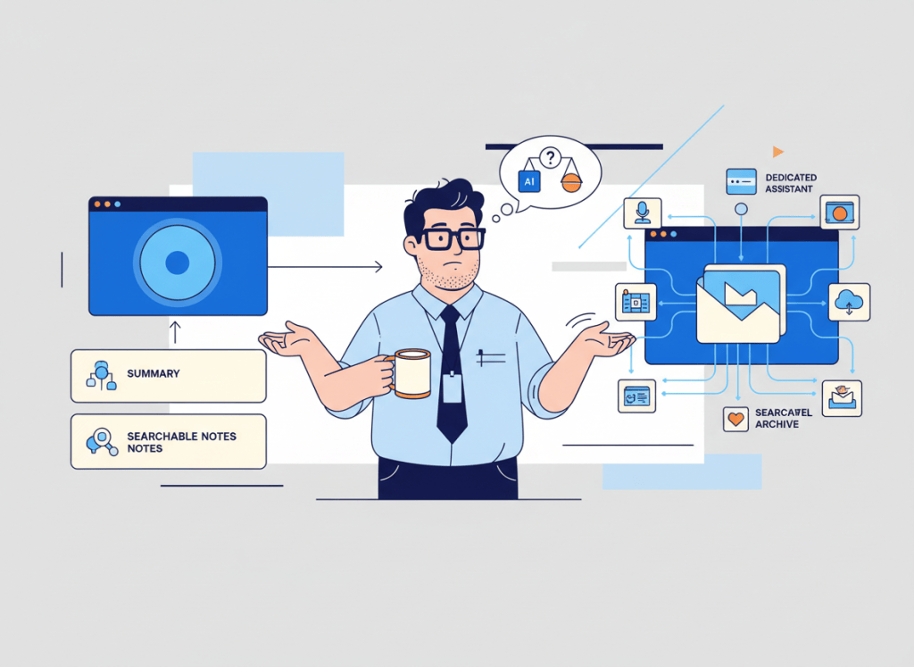Bob compares built-in Zoom AI meeting notes with a dedicated meeting assistant that collects meetings across multiple platforms.